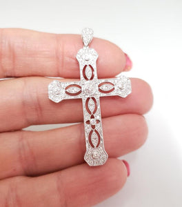 1/2ct Diamond Filigree Cross Pendant In 14k White Gold