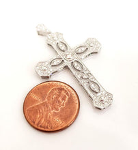 Load image into Gallery viewer, 1/2ct Diamond Filigree Cross Pendant In 14k White Gold
