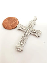 Load image into Gallery viewer, 1/2ct Diamond Filigree Cross Pendant In 14k White Gold
