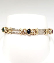 Load image into Gallery viewer, 14k White &amp; Yellow Gold Gemstone Cable Bracelet
