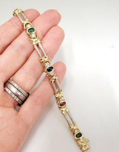 14k White & Yellow Gold Gemstone Cable Bracelet