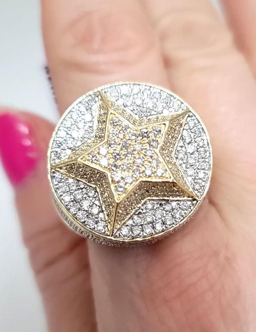 Mens 2.50ct T.W. Diamond Raised Star Ring In 14k Yellow Gold