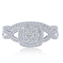 Load image into Gallery viewer, 1 Ct. T.w. Composite Diamond Cushion Frame Twist Shank Bridal Set 10k White Gold
