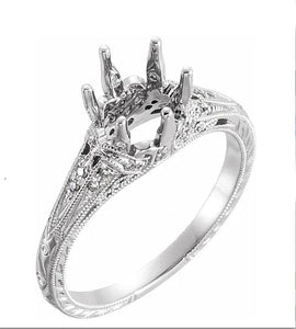 14k White 7mm Round 1/4 Ctw Diamond Semi-Set Engagement Ring