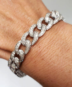 Mens 6.00ct Diamond Curb Link Chain Bracelet In 10k White Gold