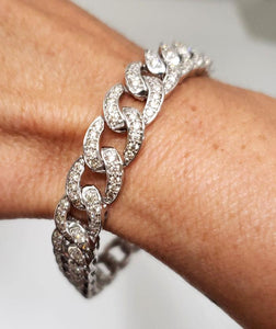 Mens 6.00ct Diamond Curb Link Chain Bracelet In 10k White Gold