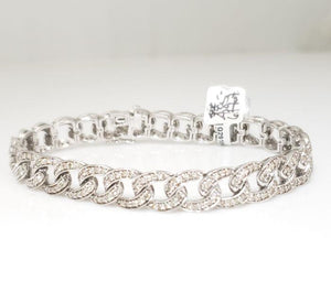 Mens 6.00ct Diamond Curb Link Chain Bracelet In 10k White Gold