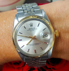1968 Vintage 34m Rolex Date Two Tone Stainless Steel 18k Gold Jubilee Watch 1500