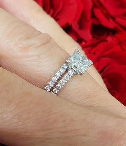 GIA Certified Square Diamond 1.46ct T.W. Engagement Bridal Set 950 Platinum