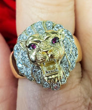 Load image into Gallery viewer, Mens .50ct Diamond &amp; Ruby Lion Ring in 10k Yellow Gold
