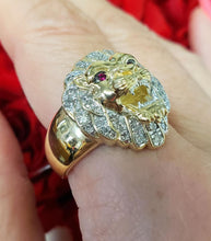 Load image into Gallery viewer, Mens .50ct Diamond &amp; Ruby Lion Ring in 10k Yellow Gold

