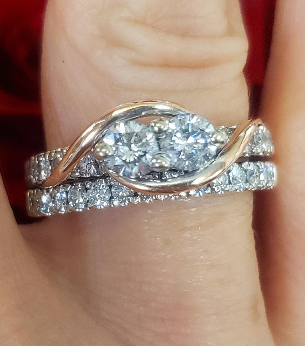 1.00ct Two Diamond 14k White & Rose Gold Intertwined Engagement Ring Bridal Set