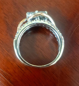 1.00ct Two Diamond 14k White & Rose Gold Intertwined Engagement Ring Bridal Set