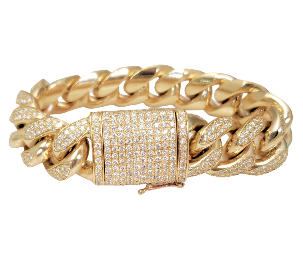 Mens 15ct T.W. Diamond XL 20mm Cuban Link Bracelet in 14k Gold 9