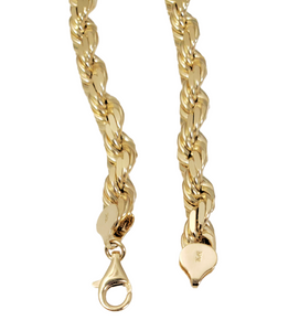 Mens 8mm Diamond Cut Solid Rope Chain Necklace in 10k Yellow Gold 28"