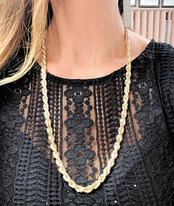 Mens 8mm Diamond Cut Solid Rope Chain Necklace in 10k Yellow Gold 28"