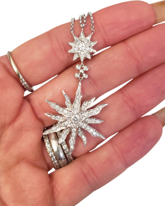 2.00ct Diamond Flower & Star Drop Necklace in 14k White Gold 18"