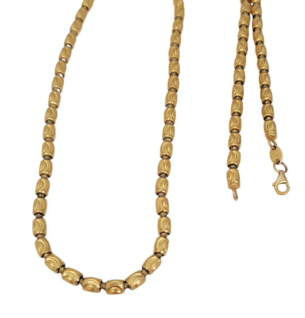 10k Yellow Gold Italian Fancy Diamond Cut Barrel Link Chain Necklace - 24 1/2