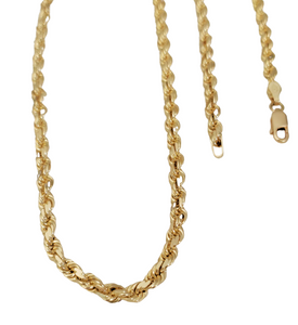 10K Yellow Gold Diamond Cut Solid Rope Chain Necklace 3.8mm 20"