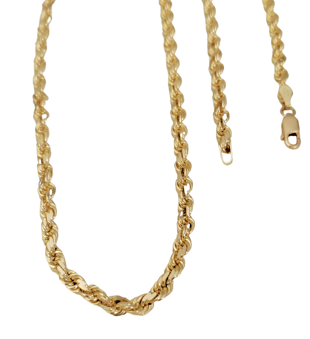 10K Yellow Gold Diamond Cut Solid Rope Chain Necklace 3.8mm 20
