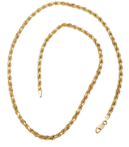 10K Yellow Gold Diamond Cut Solid Rope Chain Necklace 3.8mm 20"
