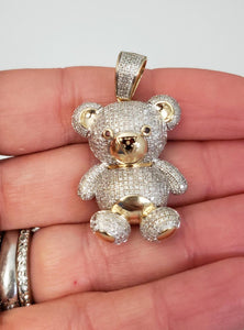 1 1/2ct Diamond 2D Teddy Bear Pendant Charm in 10k Yellow Gold 1 1/2"