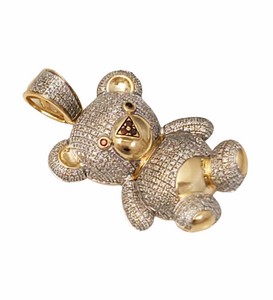 1 1/2ct Diamond 2D Teddy Bear Pendant Charm in 10k Yellow Gold 1 1/2"