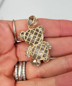 1 1/2ct Diamond 2D Teddy Bear Pendant Charm in 10k Yellow Gold 1 1/2"