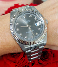 Load image into Gallery viewer, 41mm Rolex Datejust Stainless Steel &amp; 18k Gold Fluted Diamond Rhodium 116334
