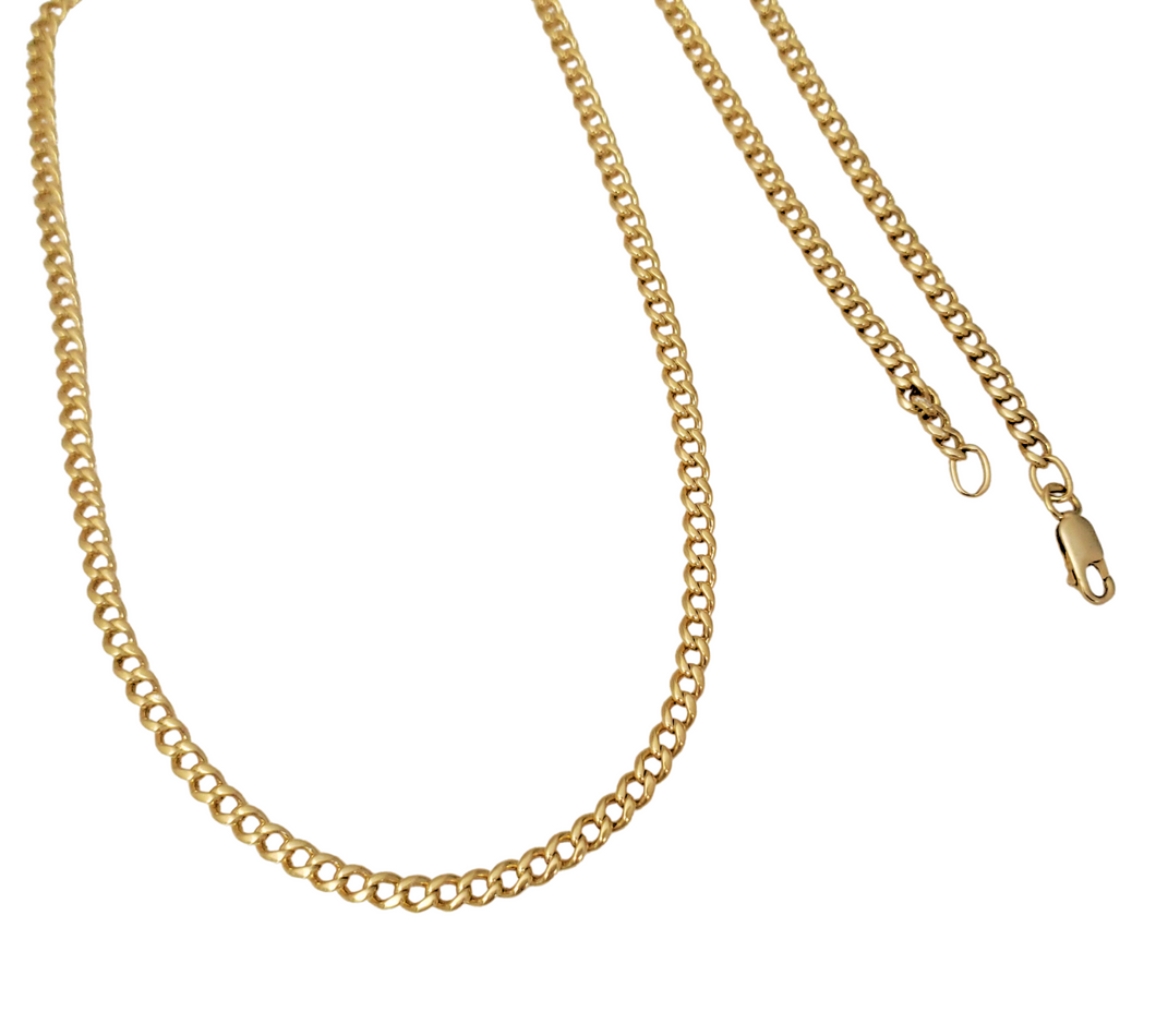 Mens 14k Yellow Gold 4mm Solid Curb Link Chain Necklace 25 1/2
