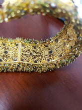Load image into Gallery viewer, 20k Yellow Gold Wide Filigree Cabachon Multi Gemstone Bangle Bracelet
