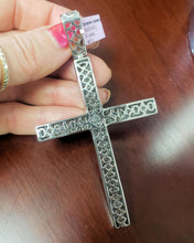 Load image into Gallery viewer, Mens 14k White Gold 12.00ct Diamond Invisible Set Religious Cross Pendant 3.85&quot;
