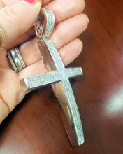 Load image into Gallery viewer, Mens 14k White Gold 12.00ct Diamond Invisible Set Religious Cross Pendant 3.85&quot;
