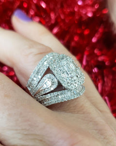 2 Ct. T.W. Emerald Composite Diamond Multi-Row Vintage-Style Engagement Ring 10k