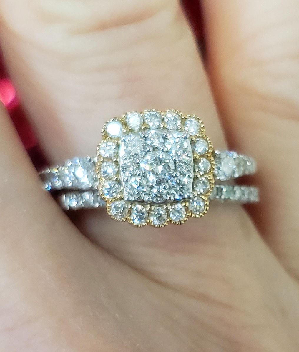 14k White Yellow Gold Diamond Halo 1.00ct Square Engagement Wedding Ring Set