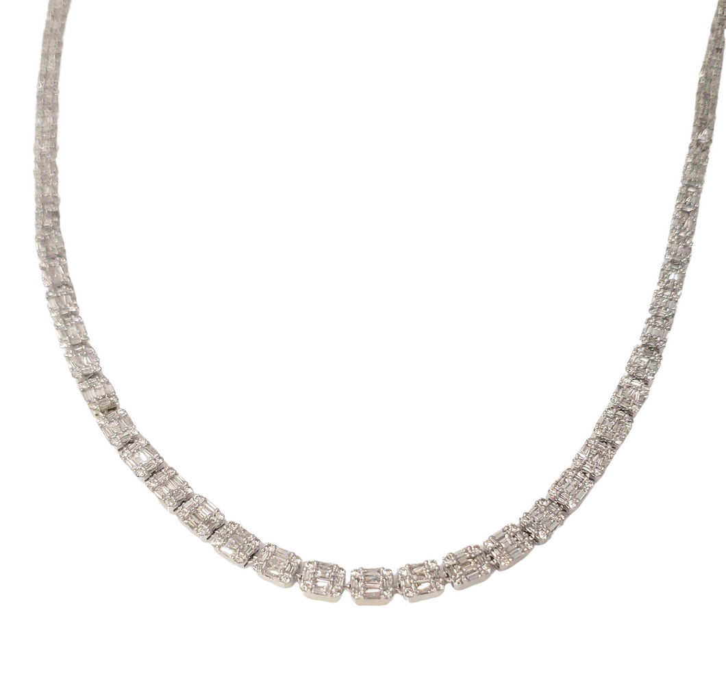 12.00ct Baguette & Round Diamond Tennis Necklace 22 1/2