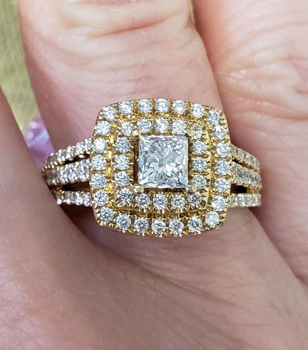 2.00ct T.W. Princess Double Halo Diamond Engagement Ring in 14k Yellow Gold
