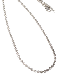 14k White Gold 3mm Beaded Dog Tag Chain Necklace 22"