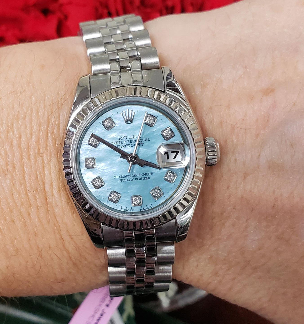 26mm Rolex Datejust Stainless Steel 18k Tiffany Blue Diamond Jubilee Watch 17914