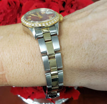 Load image into Gallery viewer, Ladies 26mm Rolex Datejust Two Tone Oyster Red Diamond Dial Bezel Auto 6917
