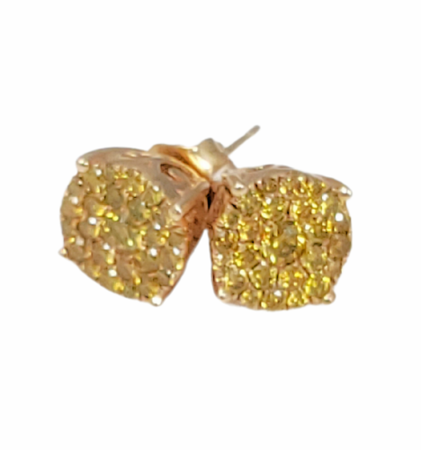 1.00ct Yellow Diamond Studs Filigree Earrings in 10k Yellow Gold