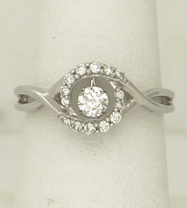 LADIES 14k WHITE GOLD 1/3ct ROUND SHIMMER FLOATING DIAMOND HALO FILIGREE RING