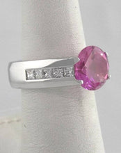 Load image into Gallery viewer, 14K WHITE GOLD ROUND PINK TOPAZ &amp; PRINCESS DIAMOND RING VS
