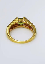 Load image into Gallery viewer, 14k YELLOW GOLD RIBBED STEP BAND SOLITAIRE .75ct ROUND PERIDOT RING
