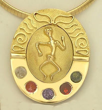 Load image into Gallery viewer, 18K GOLD WHITE PINK PURPLE RED GREEN CZ FERTILITY TEXTURED PENDANT CHARM 1.94&quot;
