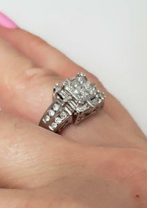 3/4ct PRINCESS HALO DIAMOND ENGAGEMENT or PROMISE RING in 14K WHITE GOLD