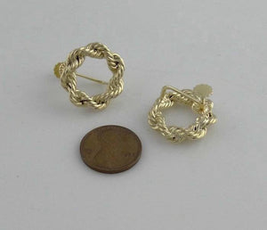 LADIES 14K YELLOW GOLD CIRCLE ROPE SOLID NOT PEIRCED EARRINGS