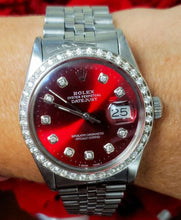 Load image into Gallery viewer, 36mm Rolex Datejust 16030 Stainless Steel Jubilee Band Custom Red Dial Diamonds
