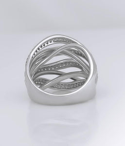 SIMON G. 18k WHITE GOLD 1.18ct VS ROUND DIAMOND CLUSTER WIDE WAVE COCKTAIL RING