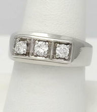 Load image into Gallery viewer, MENS 950 PLATINUM 1/2ct VS2-SI1 ROUND DIAMOND SOLID HEAVY THREE STONE BAND RING
